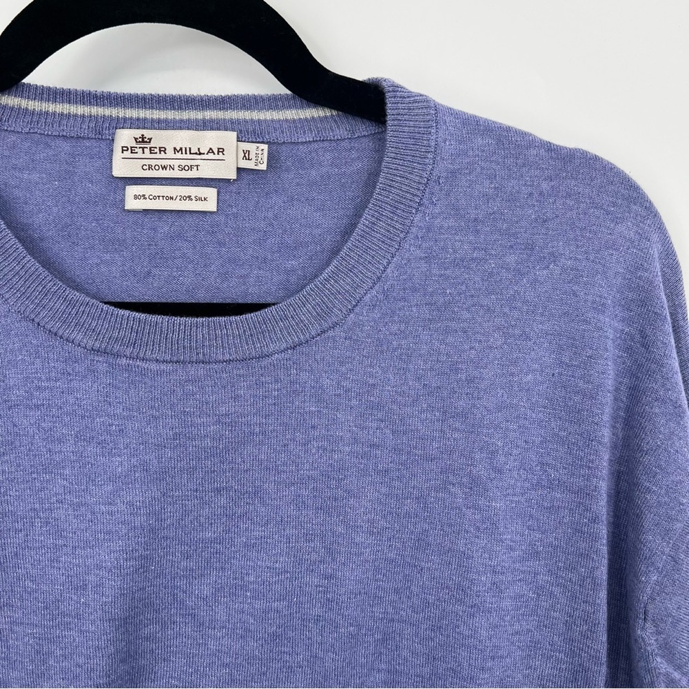 Peter Millar Crown Soft Crewneck Sweater Pullover Top Cotton Silk Purple XL - Picture 1 of 10
